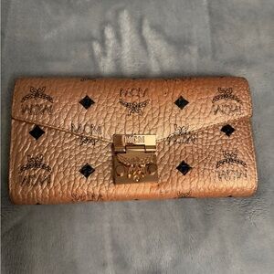 MCM Rose Gold Metallic Visetos Long Wallet
